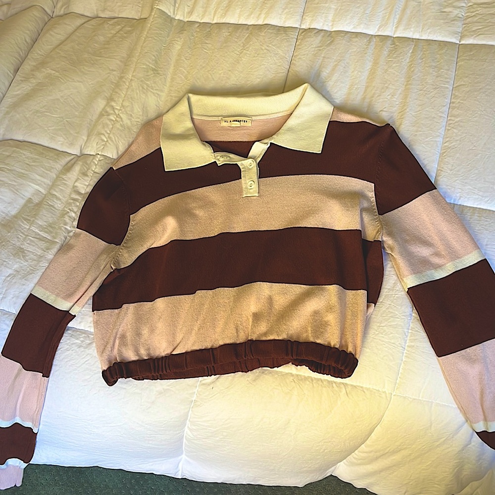 Pink, brown, and white collared long sleeve
